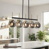5-light Linear Chandelier, Modern Ceiling Lighting With Smoky Gray Glass Shades For Dining Room 3