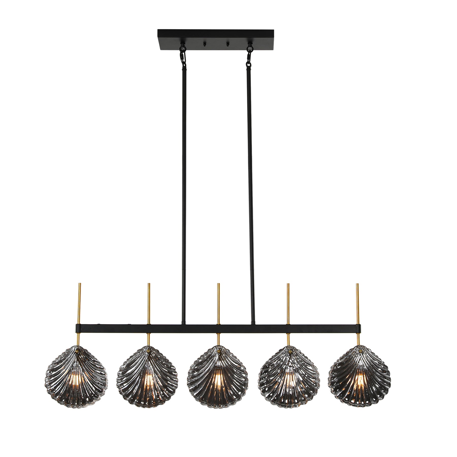 5-light Linear Chandelier, Modern Ceiling Lighting With Smoky Gray Glass Shades For Dining Room