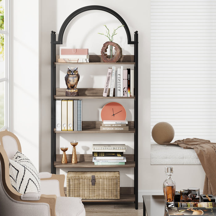 5 - Shelf Bookshelf, 72.44" Arched Etagere Open Bookcase Tribesigns