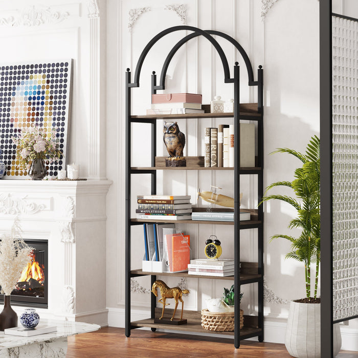 5 - Shelf Bookshelf, 72.44" Arched Etagere Open Bookcase Tribesigns