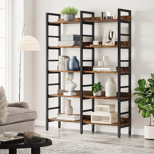 5 - Tier Bookshelf, Double Wide Bookcase Storage Shelves Unit Tribesigns