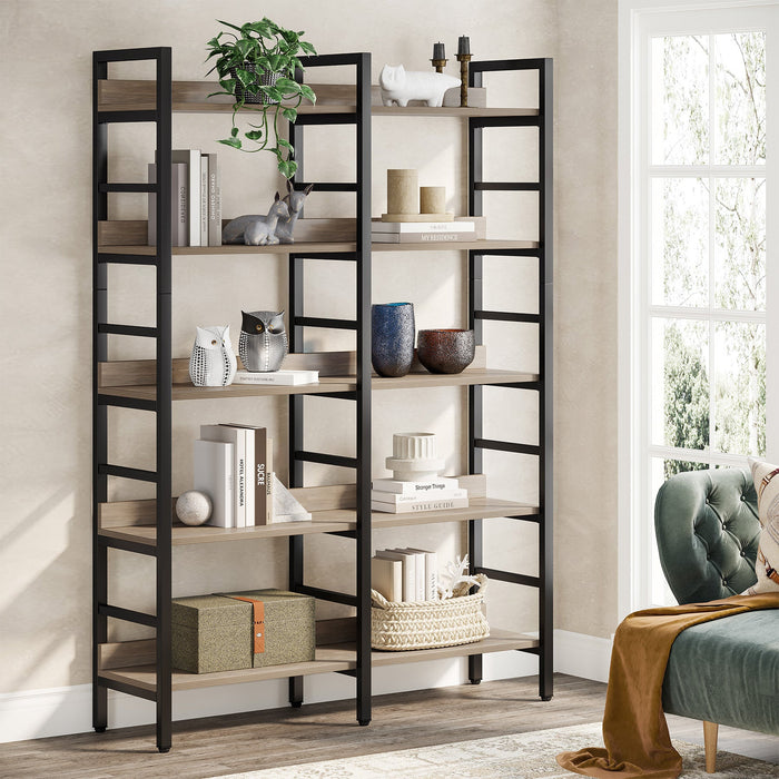 5 - Tier Bookshelf, Double Wide Bookcase Storage Shelves Unit Tribesigns