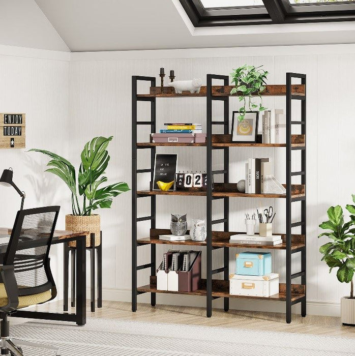 5 - Tier Bookshelf, Double Wide Bookcase Storage Shelves Unit Tribesigns