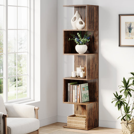 5 - Tier Bookshelf, Freestanding Narrow Bookcase Etagere Display shelf Tribesigns