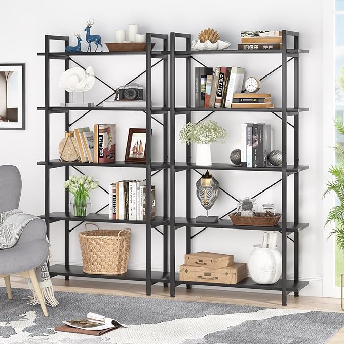 5-Tier Bookshelf, Industrial Etagere Bookcase Display Shelf Unit Tribesigns