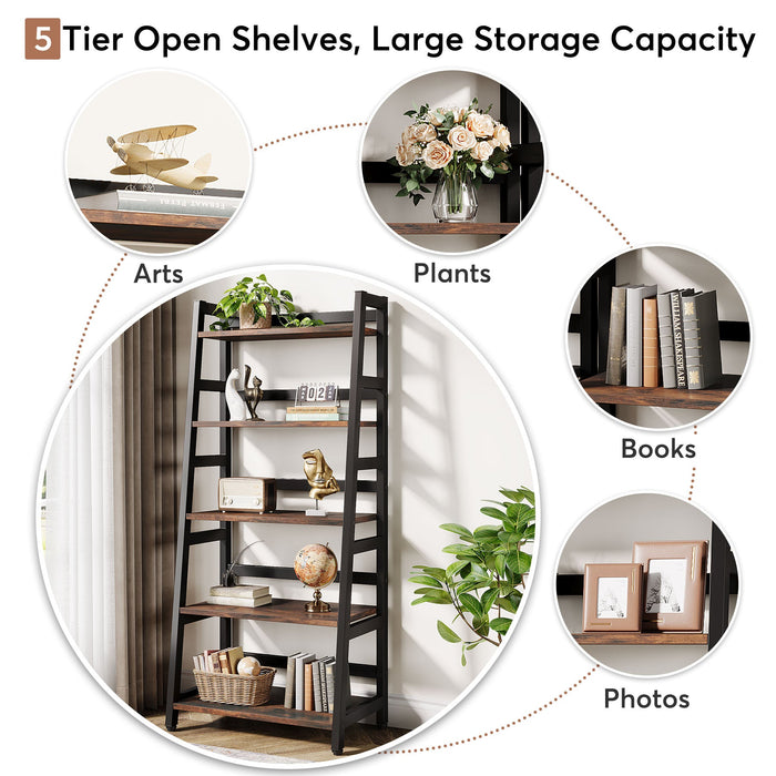 5 - Tier Bookshelf, Ladder Bookcase Etagere Storage Shelf Tribesigns