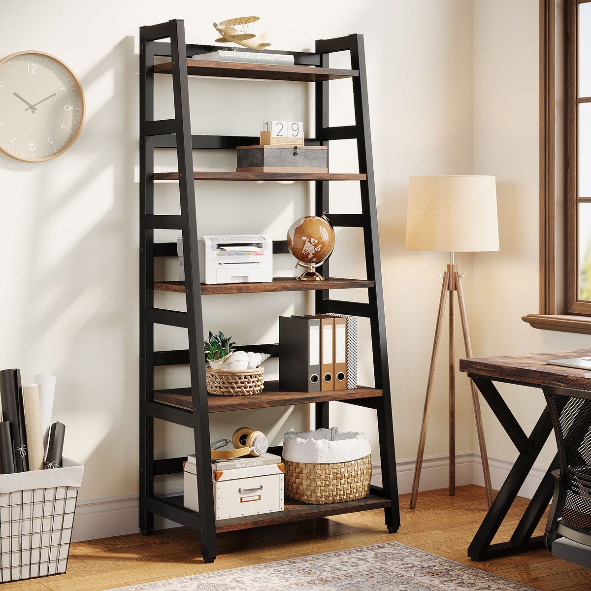 Rustic deals Industrial Style 4-Tier Storage Rack Ladder Shelf Bookshelf