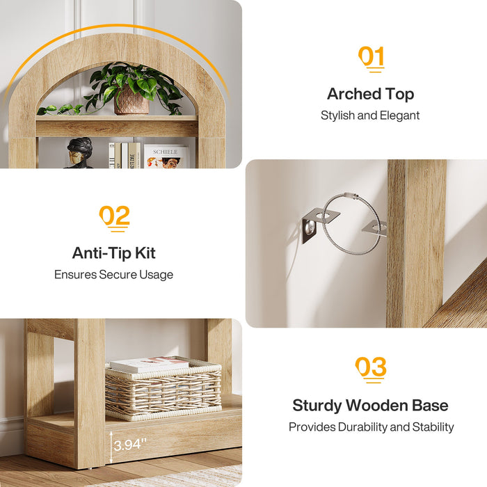 5 - Tier Bookshelf, Wooden Bookcase Display Shelf with Arch - Shape Tribesigns