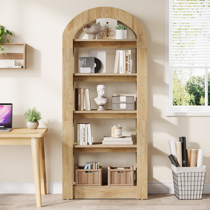 5 - Tier Bookshelf, Wooden Bookcase Display Shelf with Arch - Shape Tribesigns