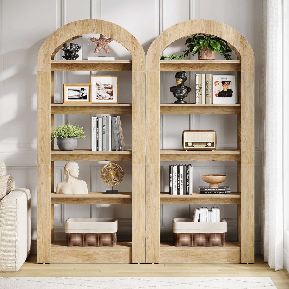 5-Tier Arched Bookshelf, Tall Bookcase Display Shelf-Tribesigns