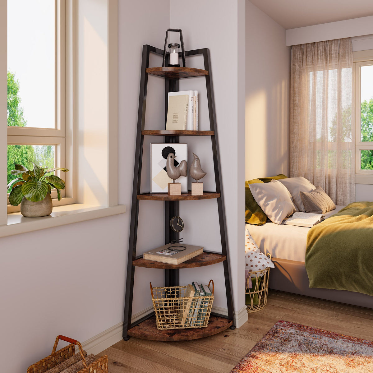 5 Tier Tall Corner Shelf, 70" Ladder Shelf For Corner-Tribesigns