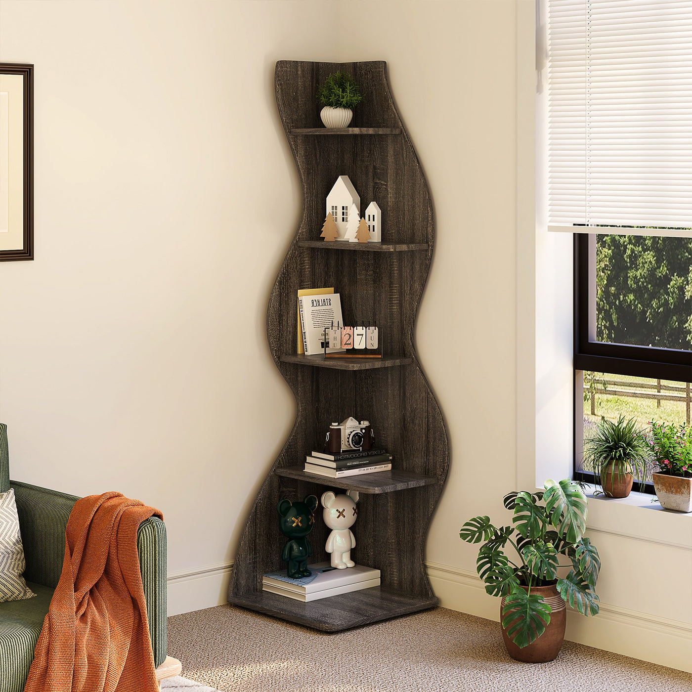 Tribesigns Corner Shelf, Modern 5-Tier Wall Corner Bookshelf Bookcase