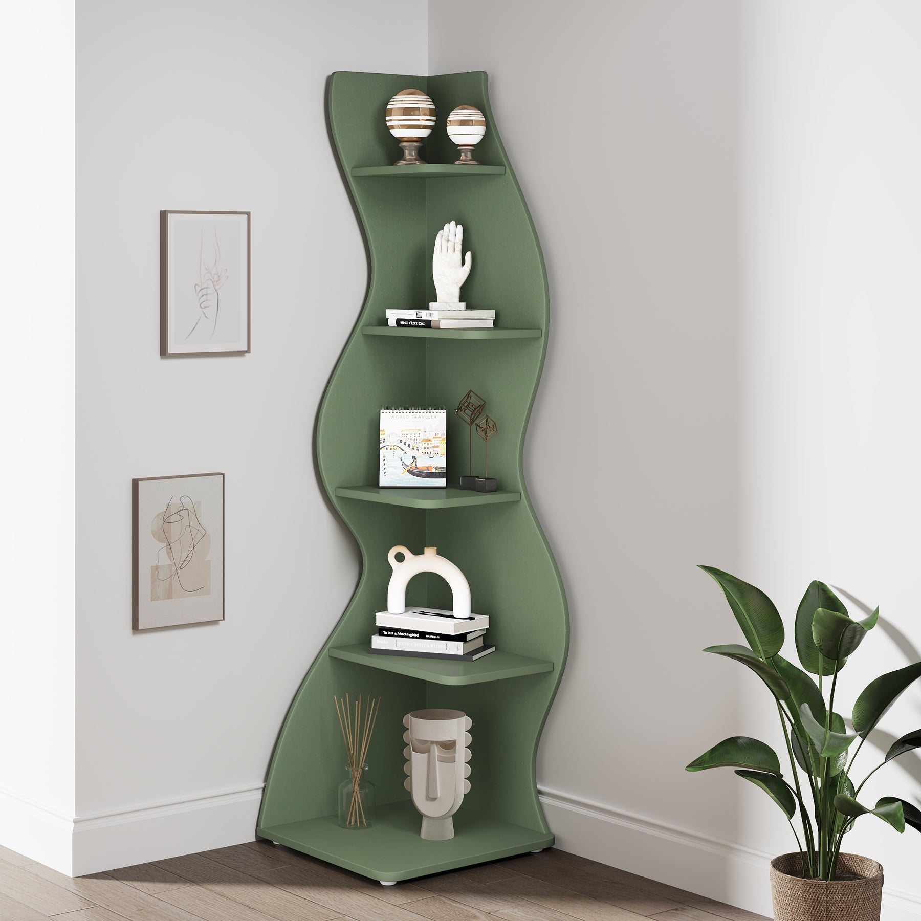 Wodden Corner Shelf deals Bookcase Home Space Saving Display Bookshelf with 5 Shelves