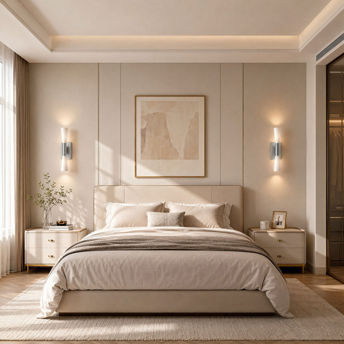 21.7" Silver Wall Sconce, 2-Light Modern Wall Light with Frosted Glass Shade