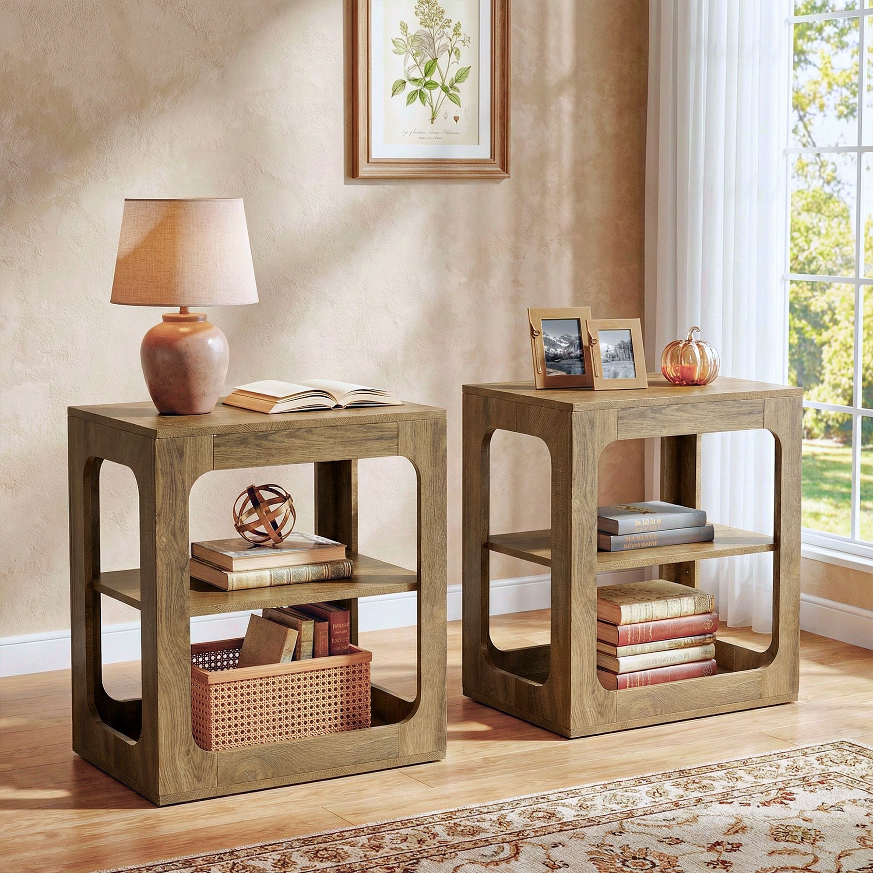 3-Tier End Table with Storage Shelves, Rustic Brown Side Table for Living Room and Bedroom