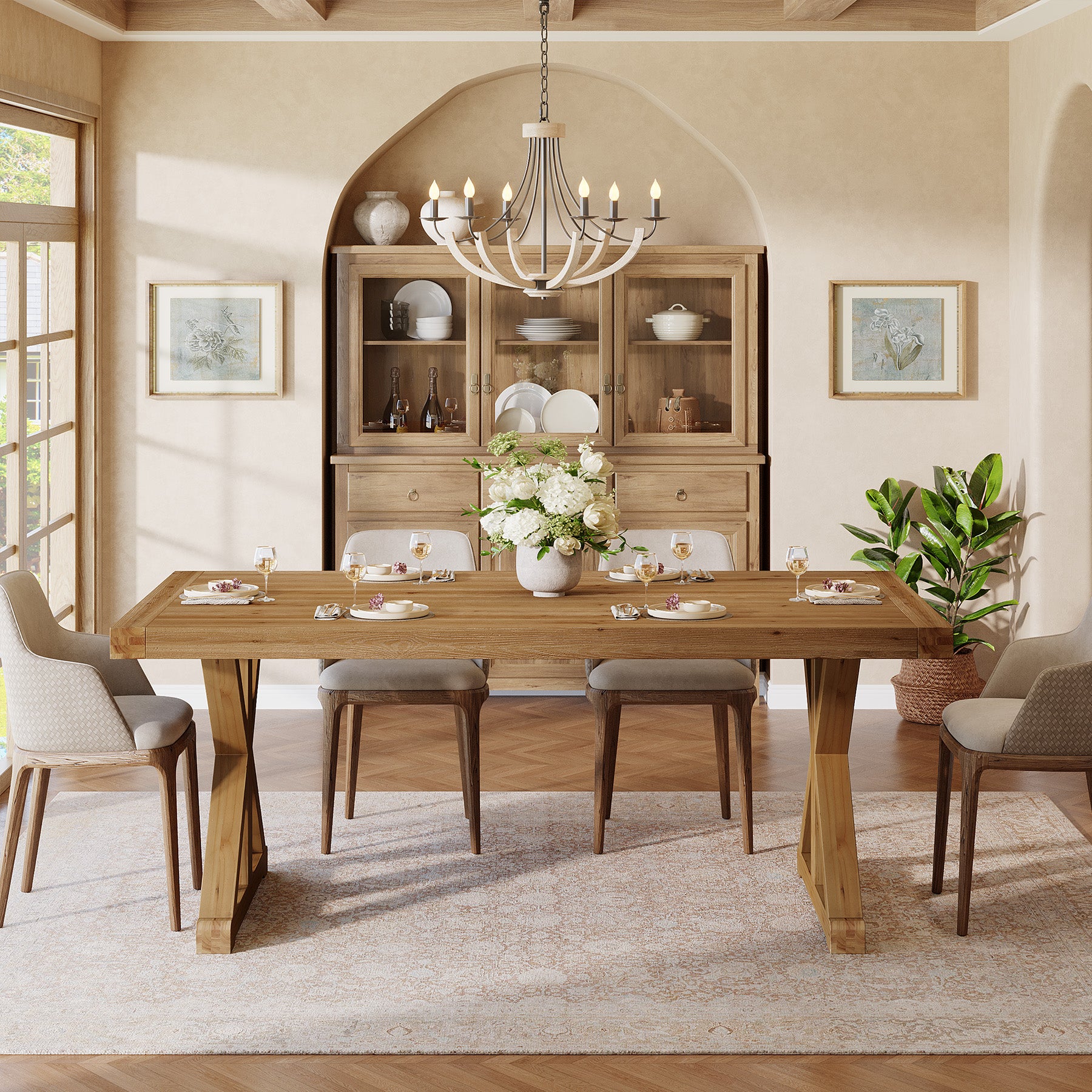 63" Solid Wood Dining Table, Rectangular Kitchen Table for 4-6