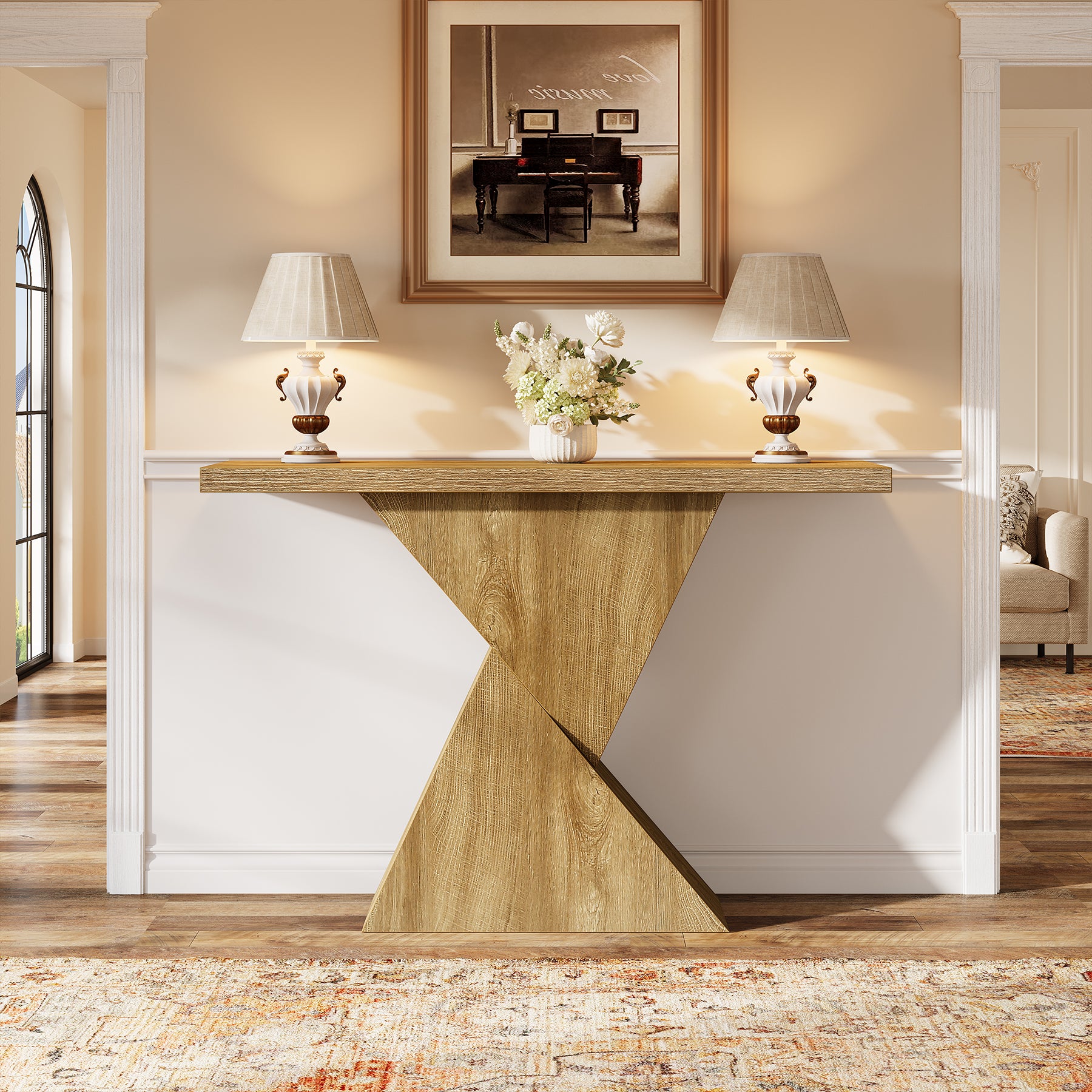 41.5" Narrow Farmhouse Console Table with Geometric Base, Entryway Sofa Table for Hallway, Foyer, or Behind Couch