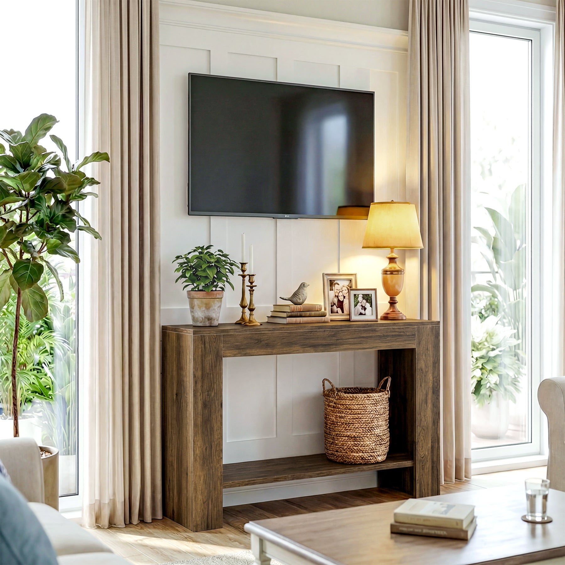 41.3” Farmhouse Console Table with 2-Tier Shelf, Narrow Entryway Sofa Table with Storage