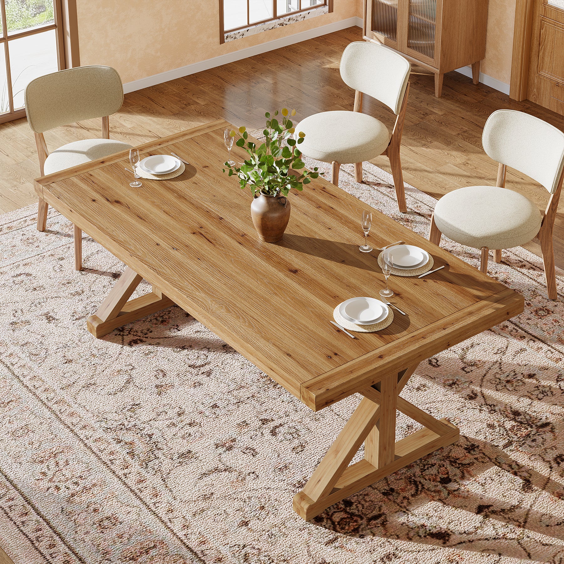 63" Solid Wood Dining Table, Rectangular Kitchen Table for 4-6