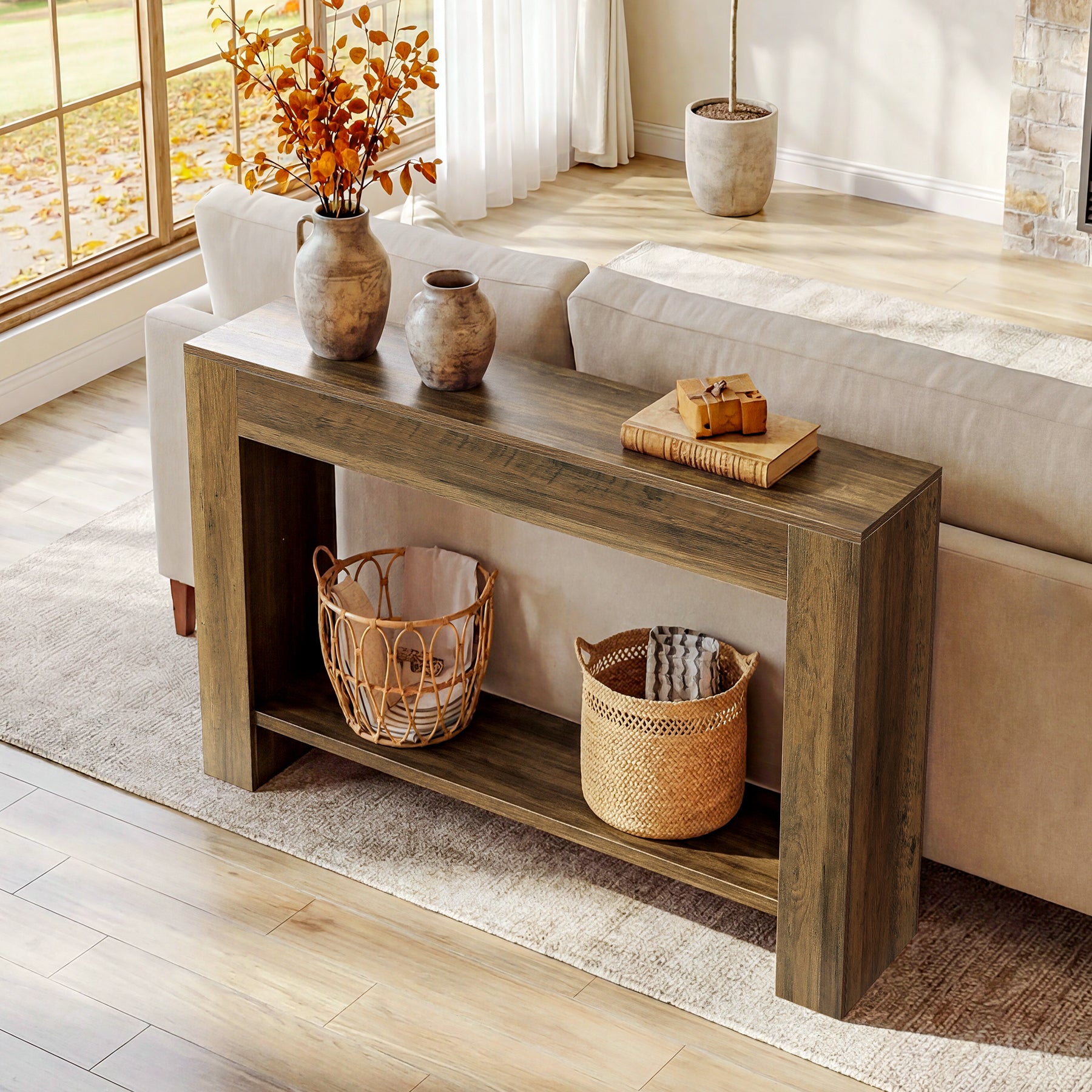 41.3” Farmhouse Console Table with 2-Tier Shelf, Narrow Entryway Sofa Table with Storage