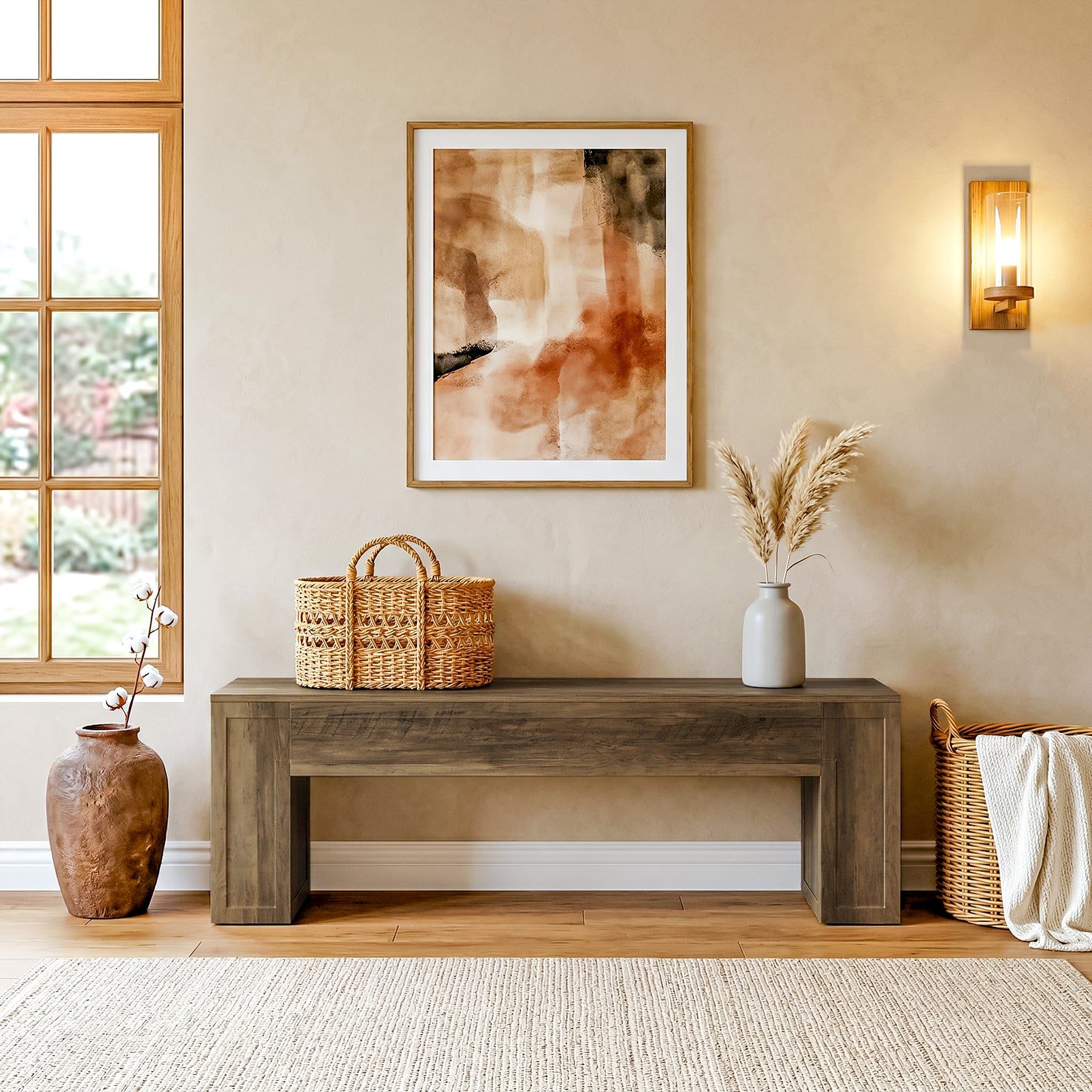 55" Entryway Bench, Indoor End of Bed Bench for Hallway