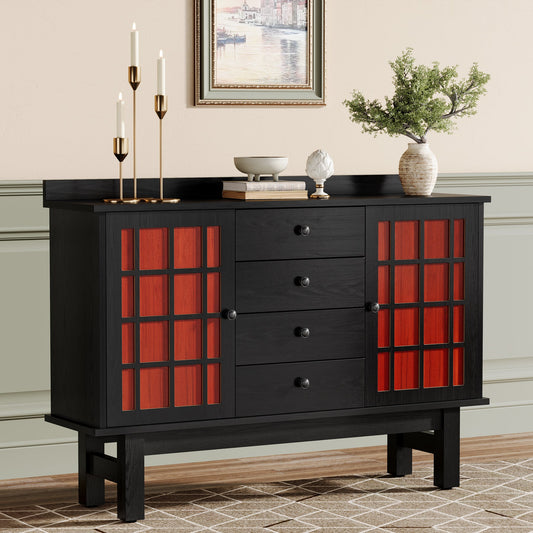 50" Sideboard Buffet, Storage Cabinet Credenza with 4 Drawers Tribesigns