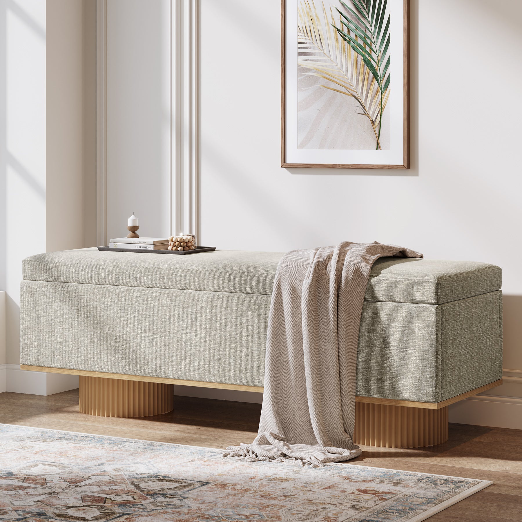 50.4" Shoe Bench, Upholstered Entryway Bench with Flip Up Storage