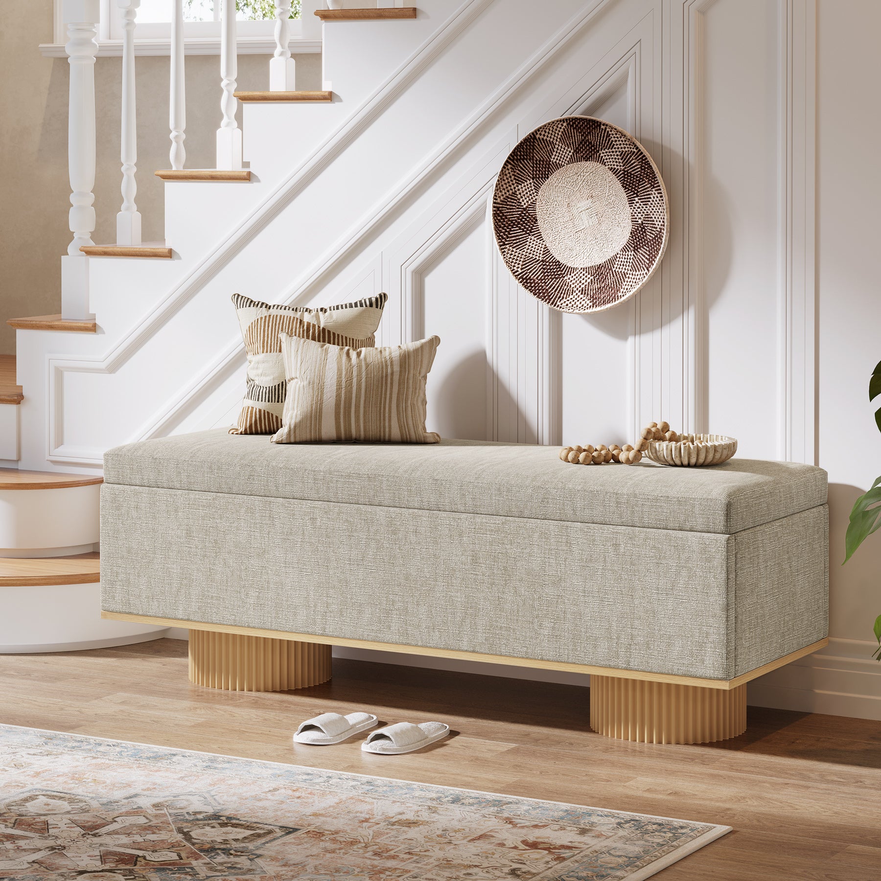 50.4" Shoe Bench, Upholstered Entryway Bench with Flip Up Storage