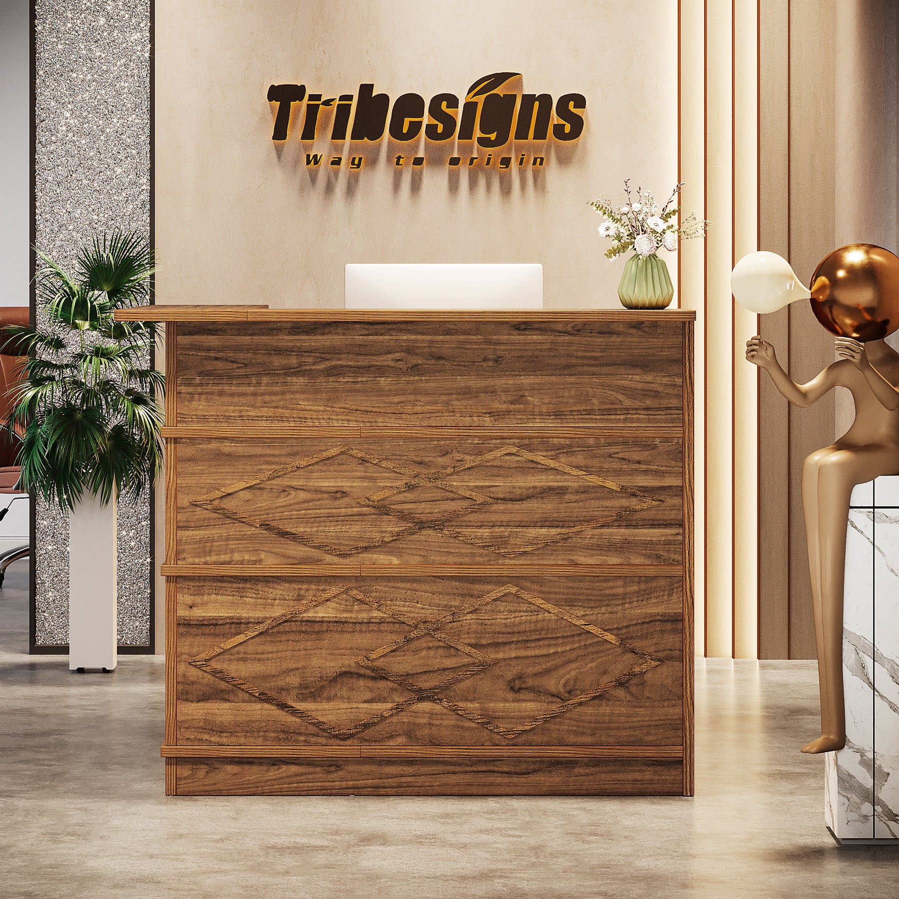 51" Reception Desk, Front Desk Counter Table with Storage Counter Tribesigns