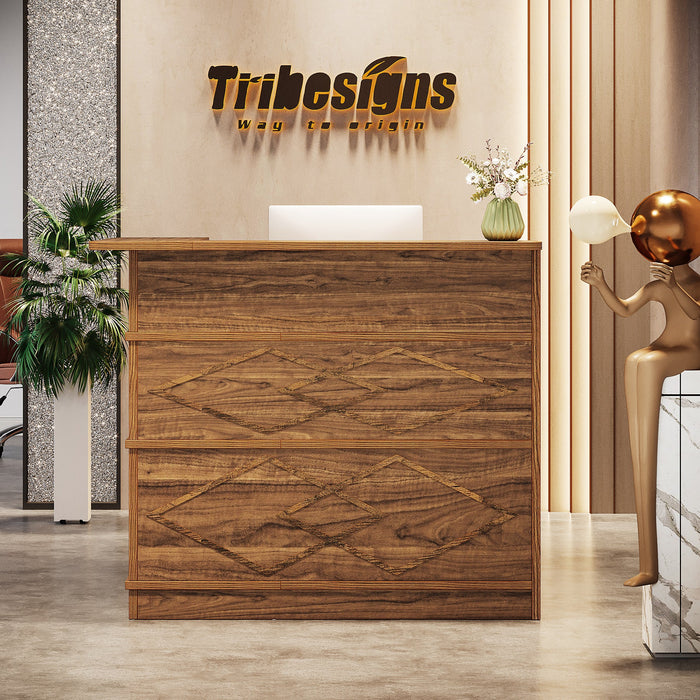 51" Reception Desk, Front Desk Counter Table with Storage Counter Tribesigns