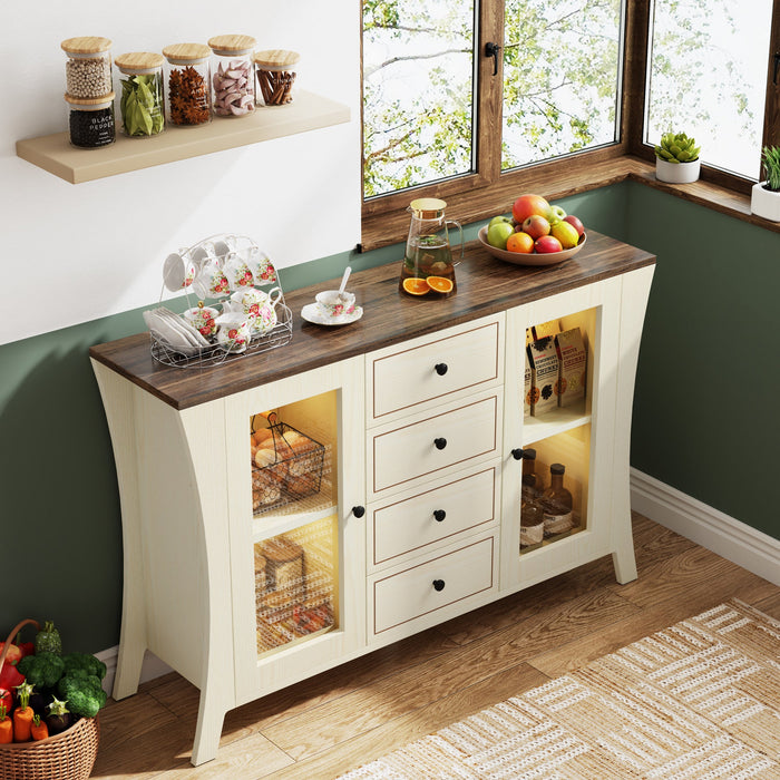 51" Sideboard Buffet, Farmhouse Storage Cabinet with 4 Drawers and 2 Doors Tribesigns