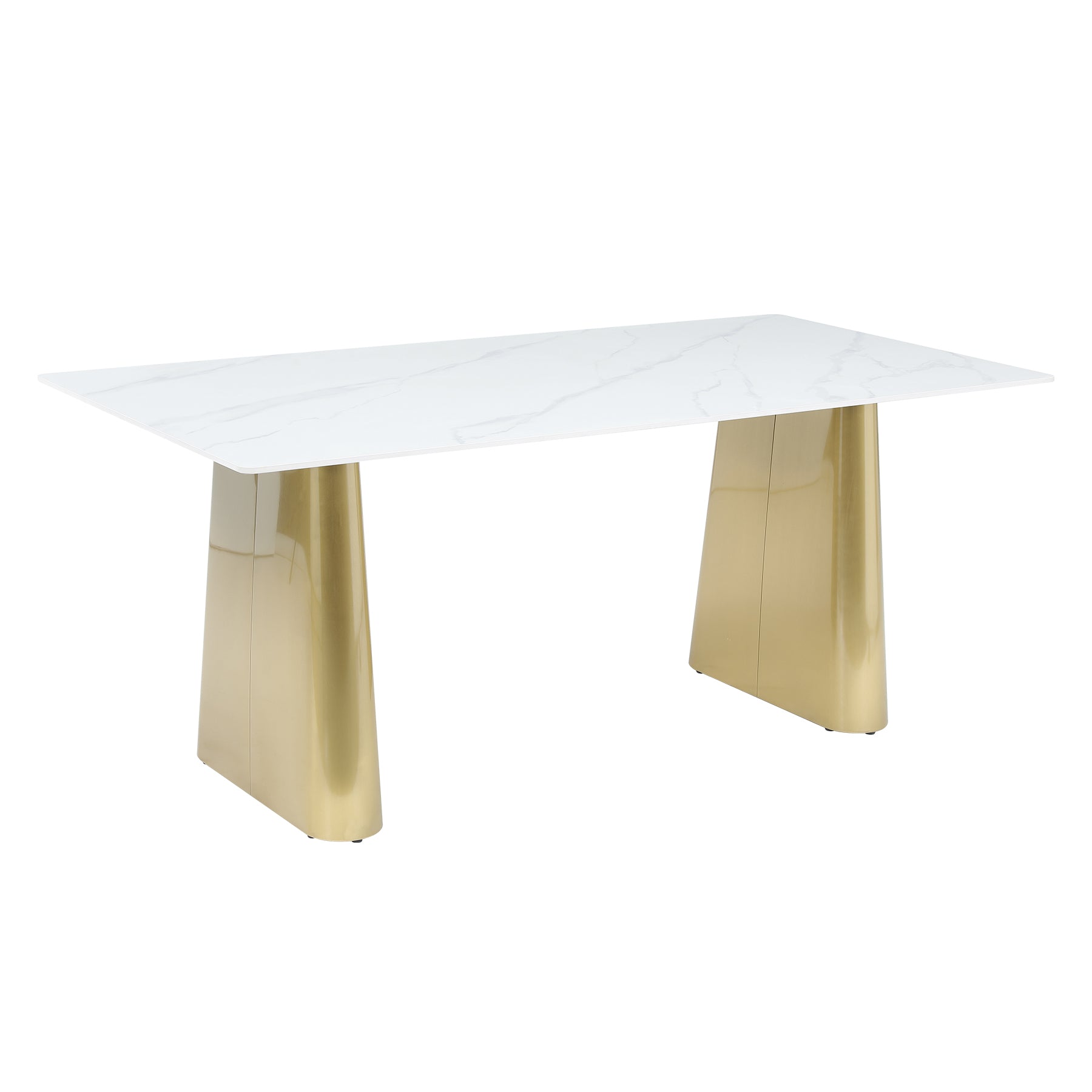63" Executive Desk with Sintered Stone Top & Gold Brushed Stainless Metal Base