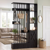 71" Wall Room Divider with Shelves, Freestanding Wall Partition with Storage Cabinet & Coat Hooks 3