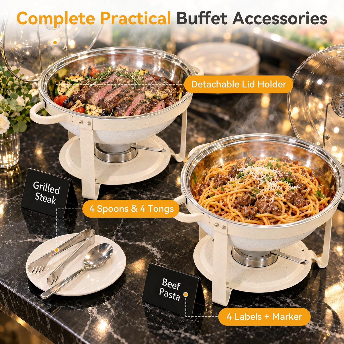 4-Pack Chafing Dishes for Buffet Set, 6QT Round Stainless Steel Food Chafing Dishes