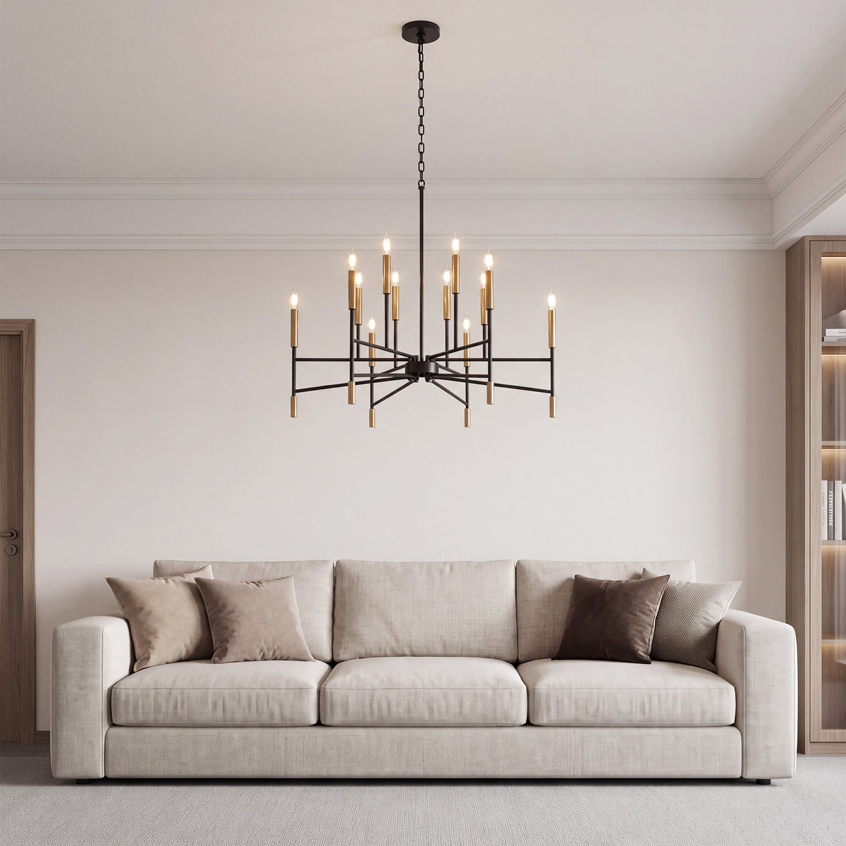 12-Light 32" Farmhouse Chandelier, Black and Gold Candle Ceiling Light