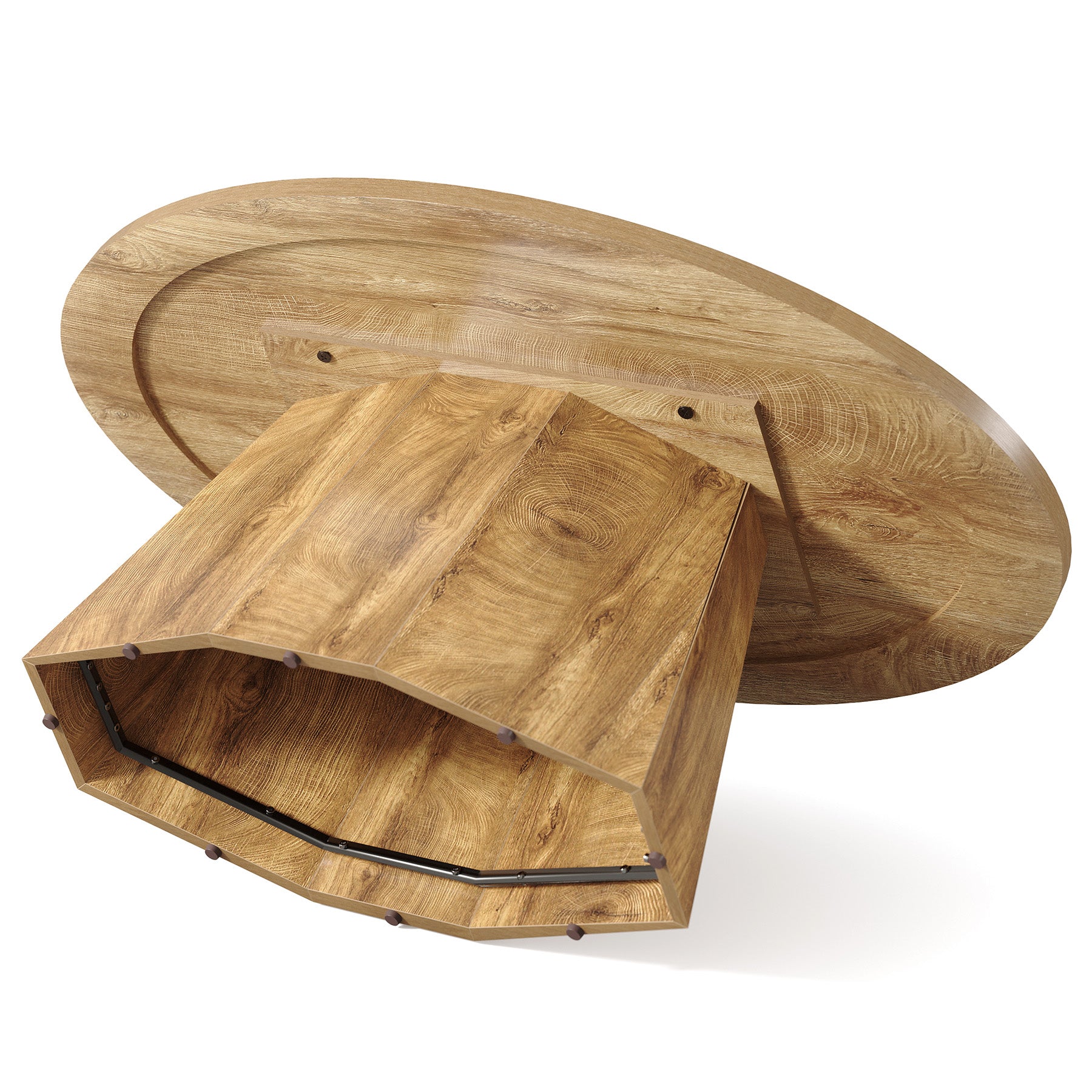 Oval Coffee Table, 47" Center Accent Table with Polygonal Pedestal for Living Room