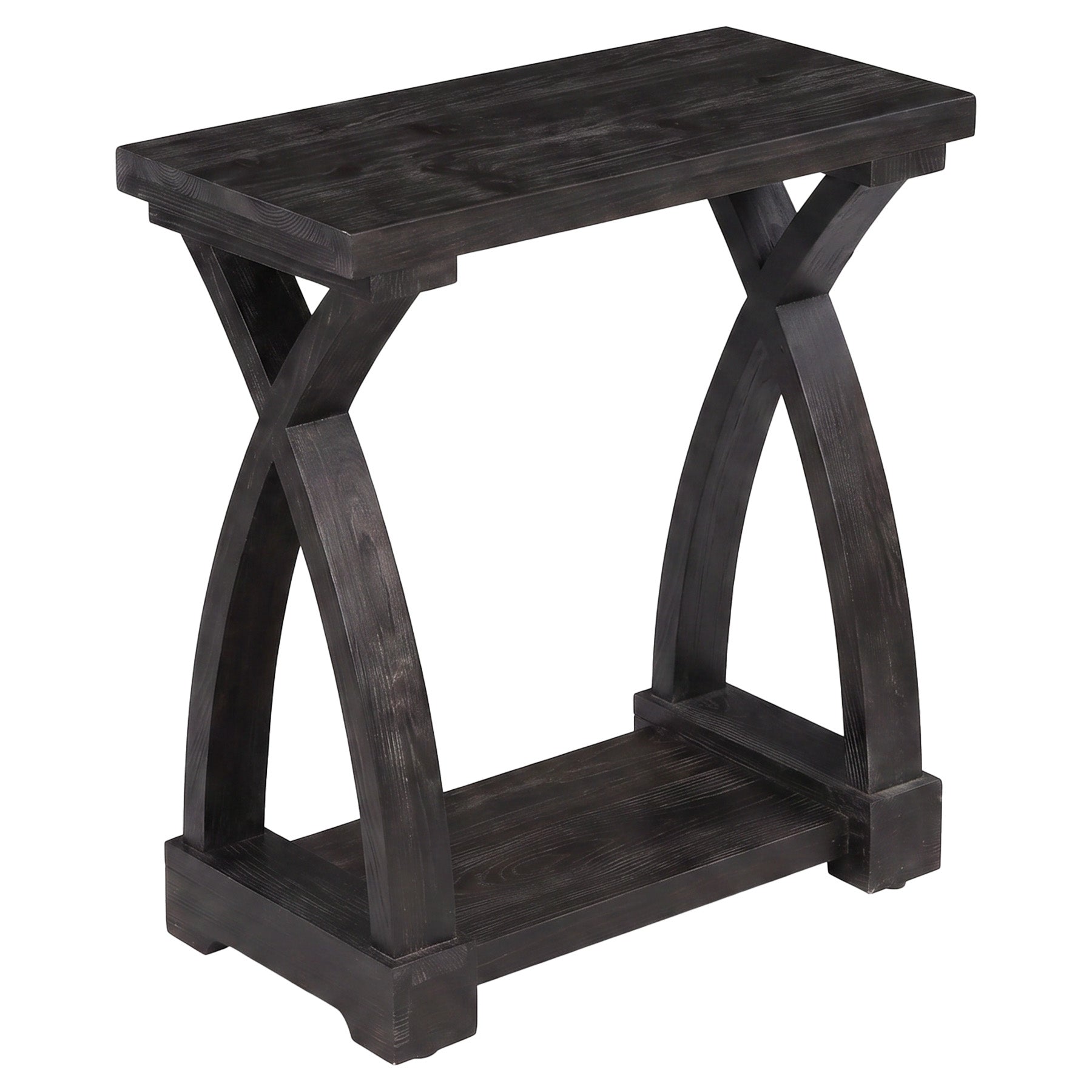 23.62" Solid Wood End Table, 2-Tier Side Table with Curved X-Frame for Small Spaces