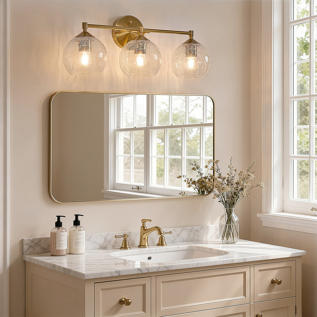3-Light Bathroom Dimmable Vanity Light，Broken glass design
