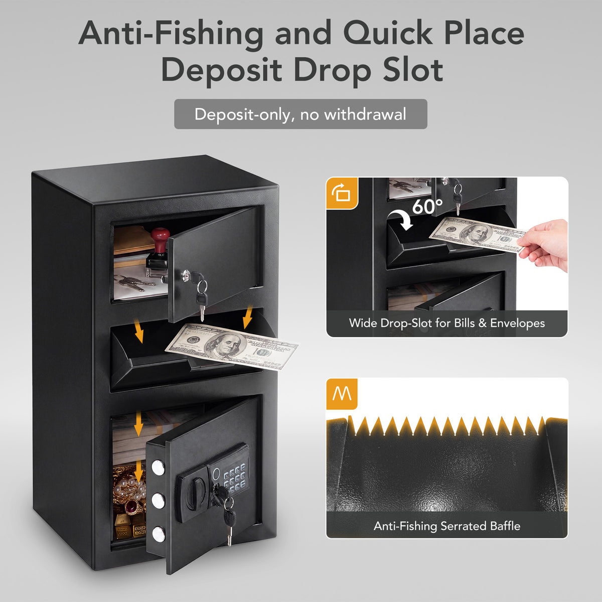 5.8 Cuft Biometric Depository Drop Safe for Business, Heavy‑Duty Steel Fingerprint Cash Safe Box