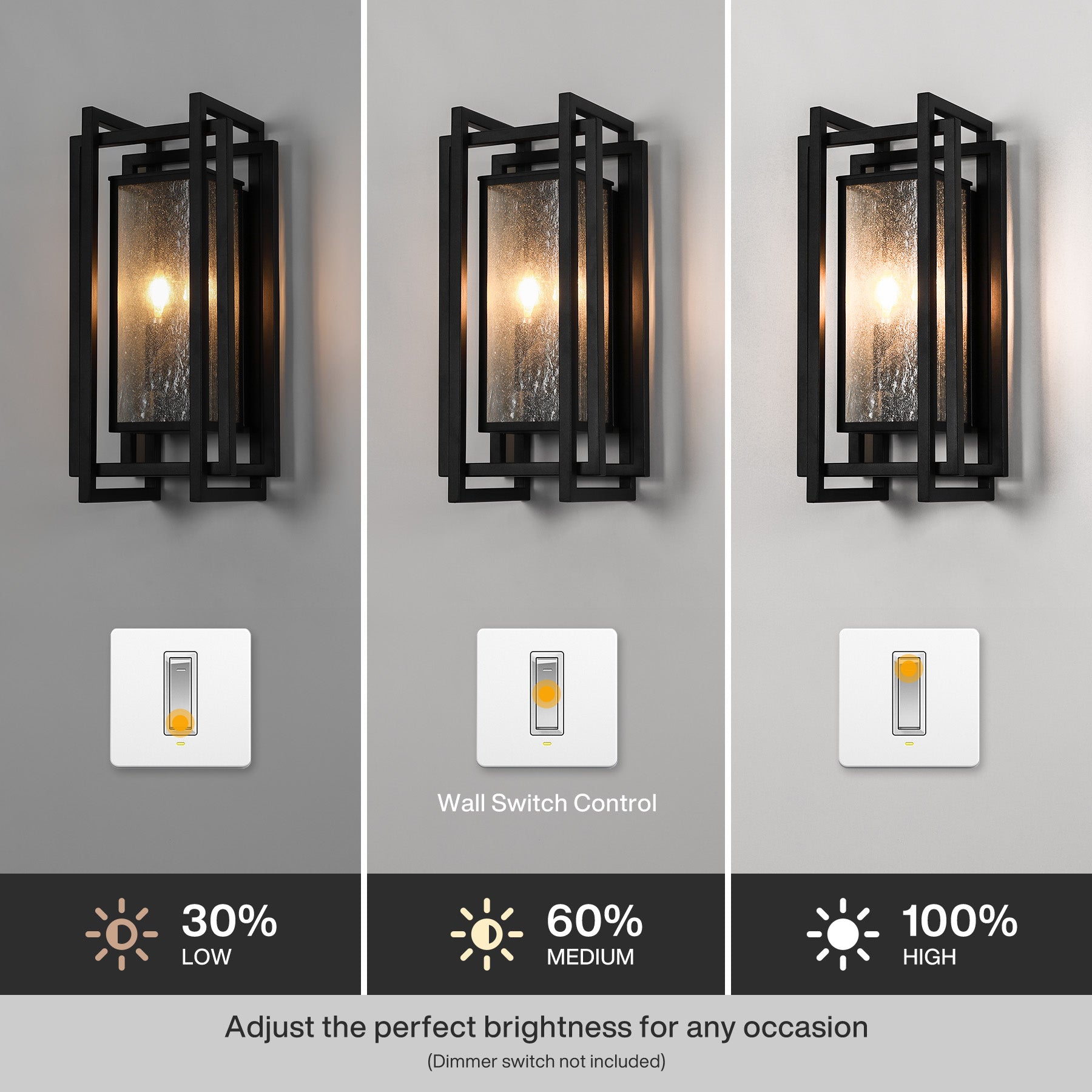 2-Light Outdoor Wall Sconce, 18.7" Exterior Wall Lighting Fixtures with Seeded Glass Shade