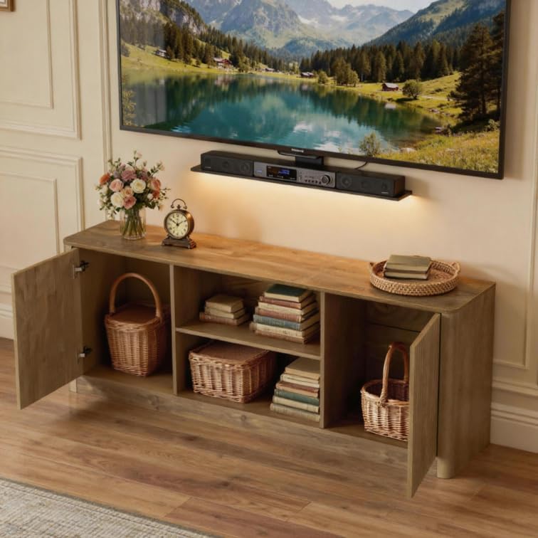63" TV Stand, Farmhouse Entertainment Center with Storage for TVs Up to 75"