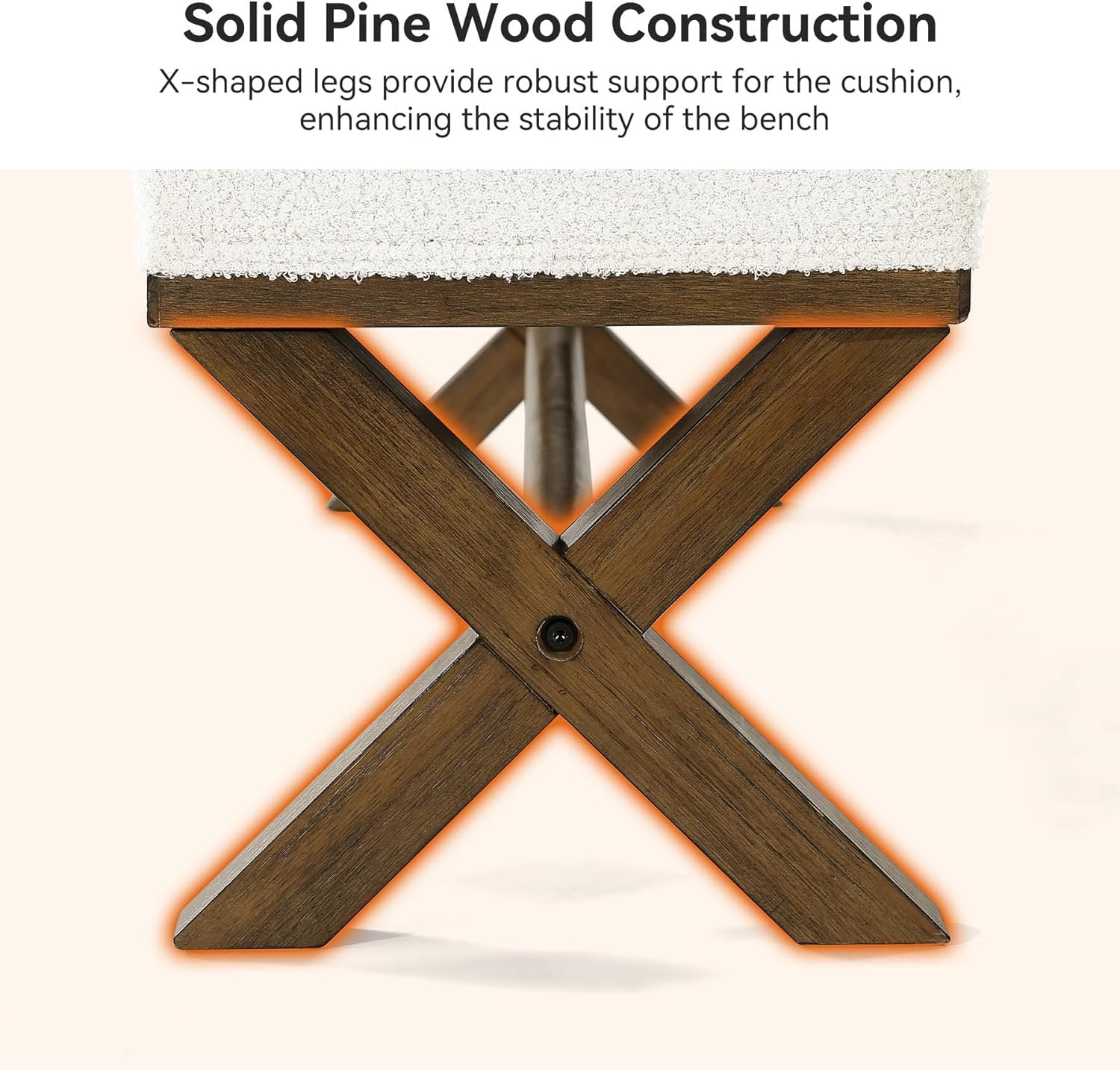 51" Modern Dining Bench, Solid Wood Kitchen Stool with Faux Shearling Padded Seat