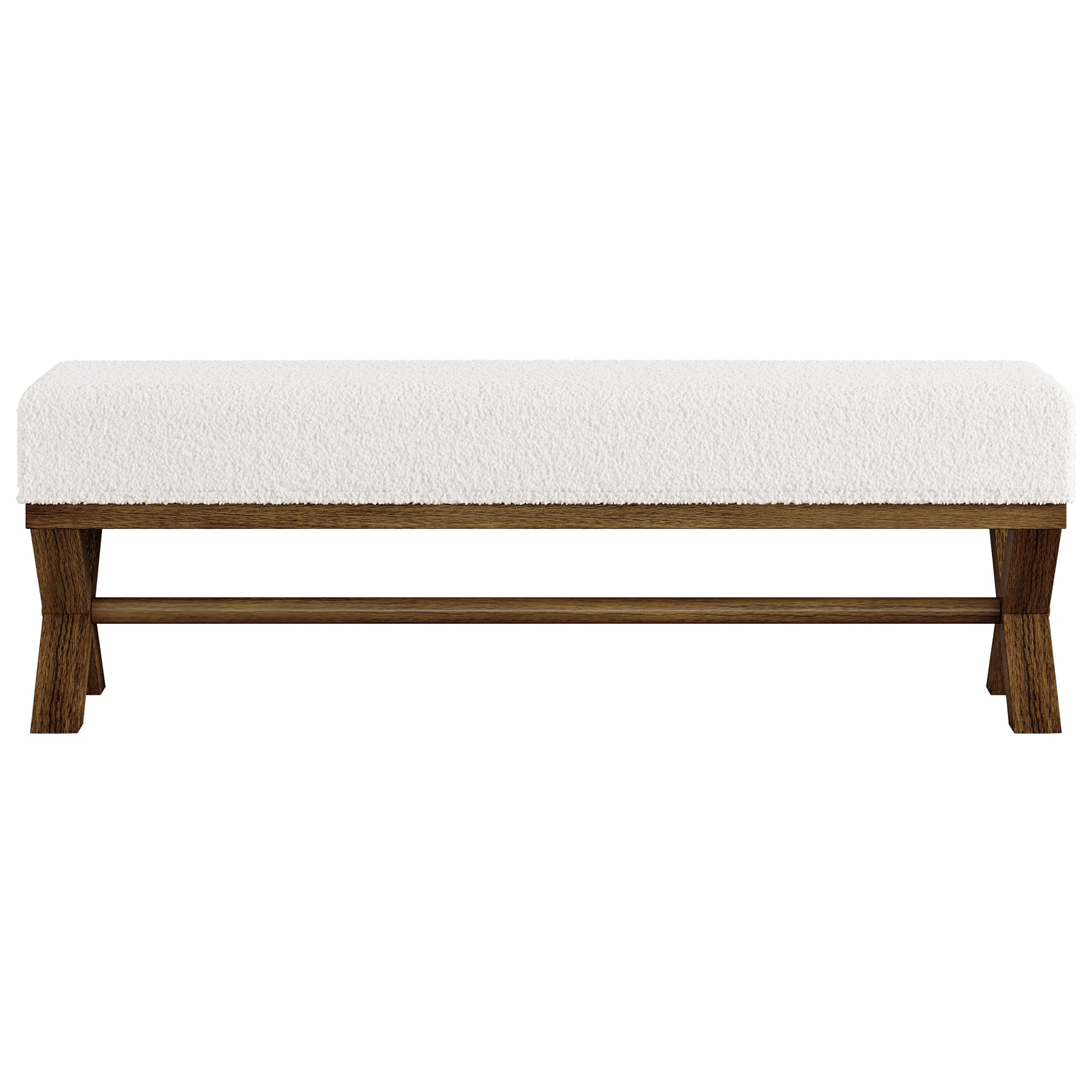 51" Modern Dining Bench, Solid Wood Kitchen Stool with Faux Shearling Padded Seat