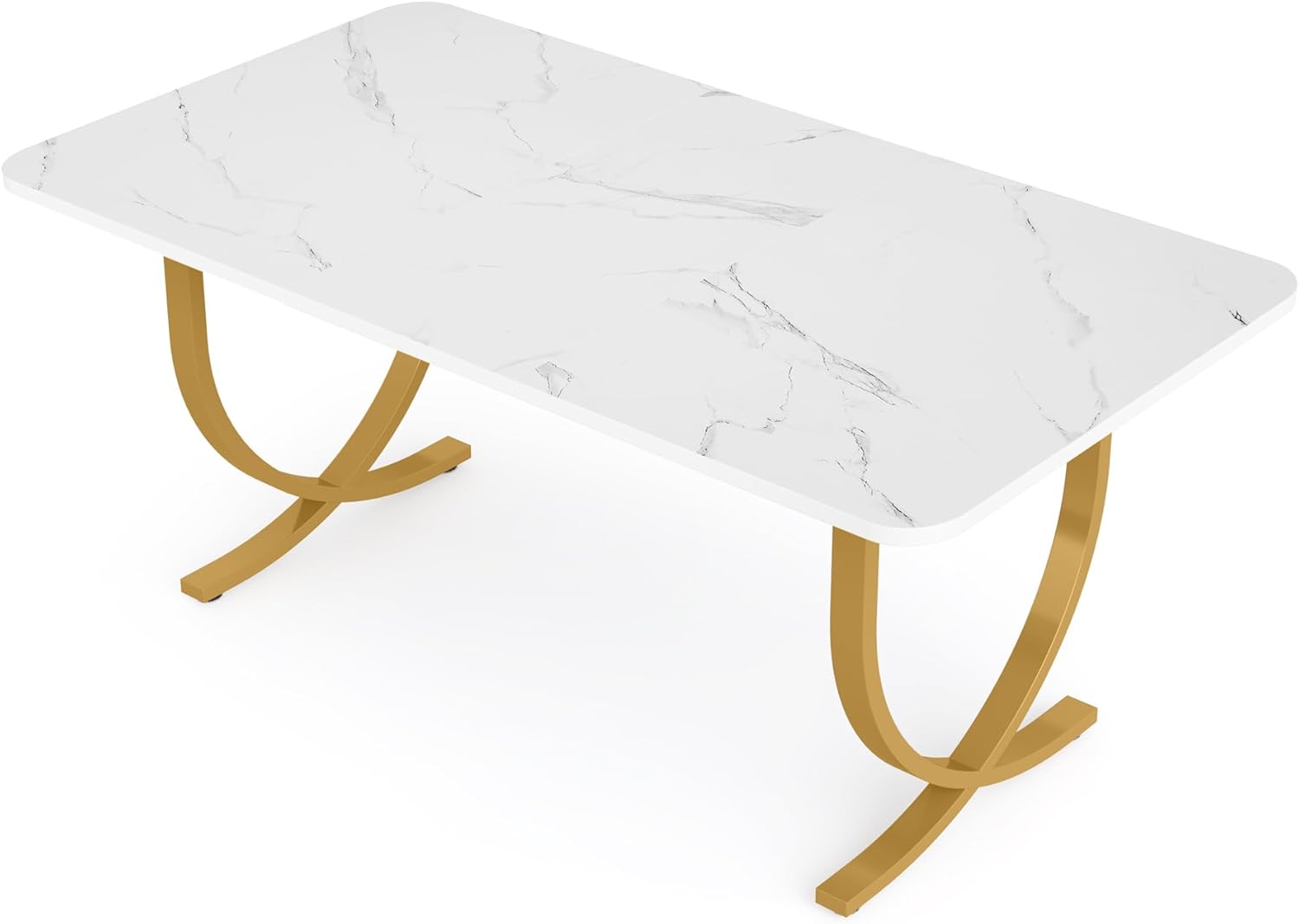 63" Modern Kitchen Table with Gold Metal Legs - Thumbnail 3