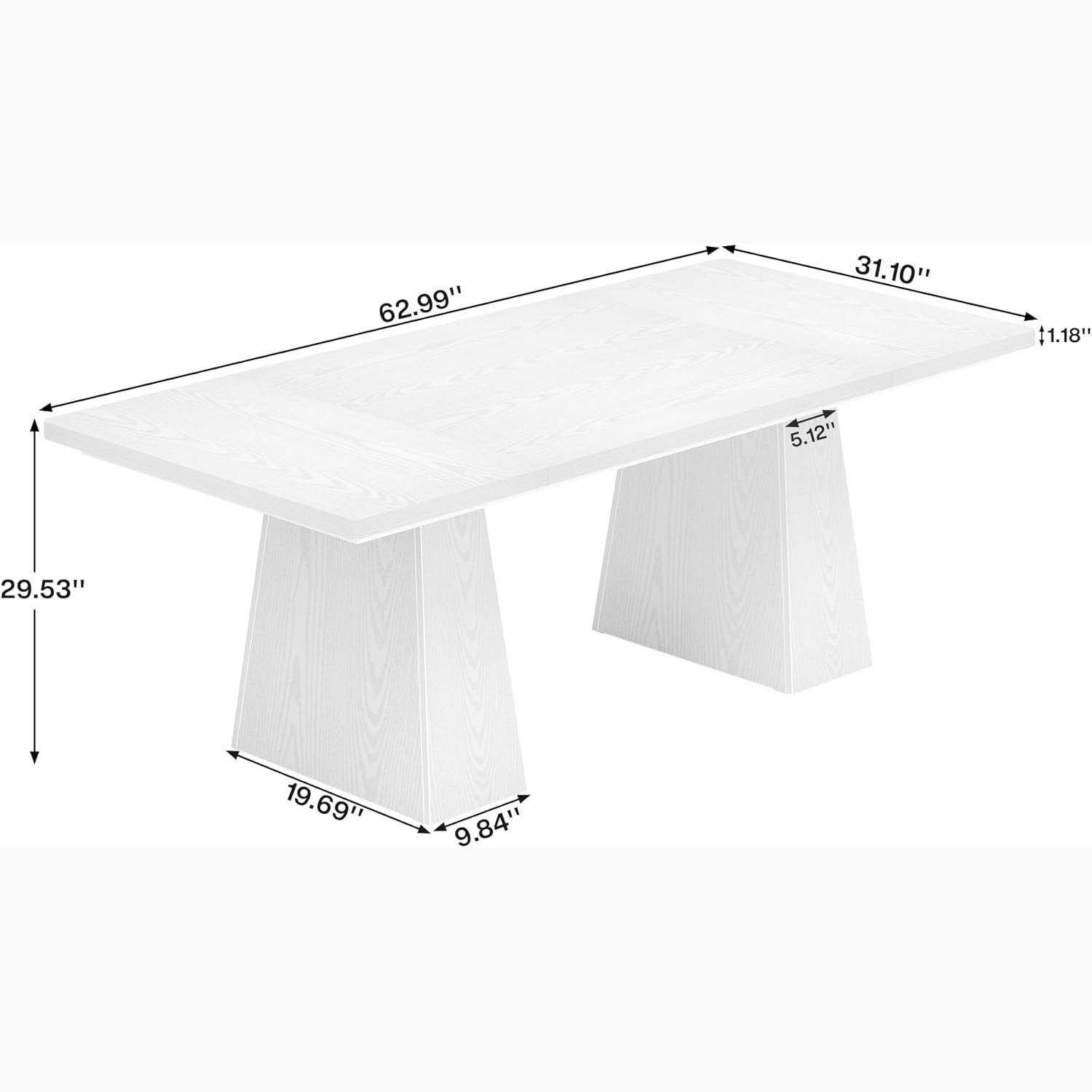 63" Executive Office Desk, Modern Black Double Pedestal Workstation for Home