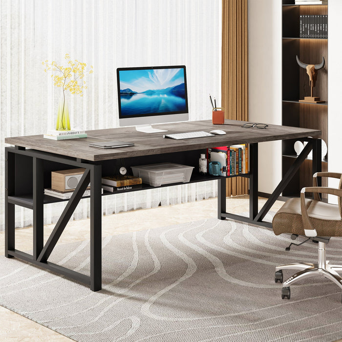 55" /63" Computer Desk Writing Table with Bottom Storage Shelf Tribesigns