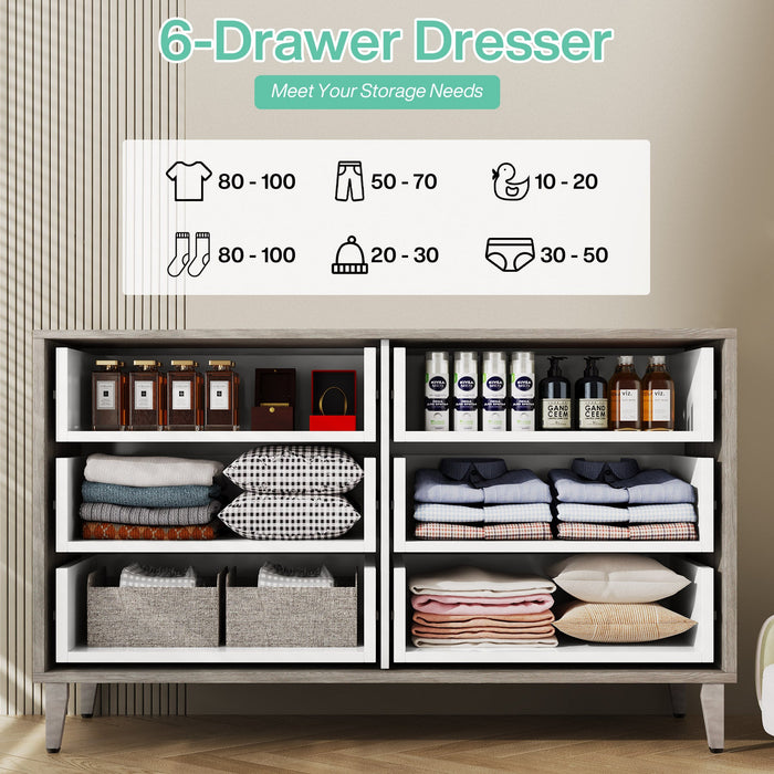 55" Chest of Drawers, Contemporary Dresser Storage Organizer with 6 Drawers Tribesigns