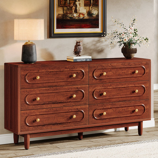 55" Chest of Drawers, Wood 6 - Drawer Storage Organizer Dresser Tribesigns