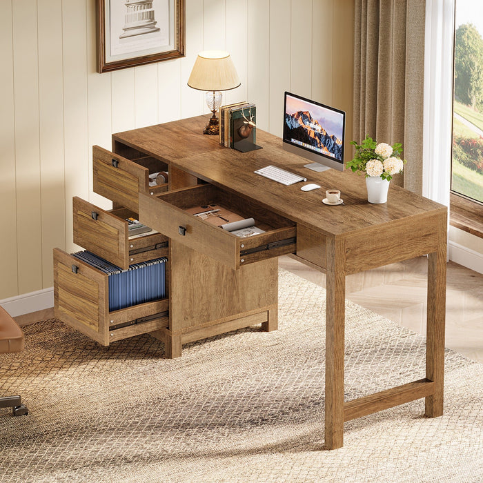 55" Computer Desk, Home Office Desk Writing Table with 4 File Storage Drawers Tribesigns