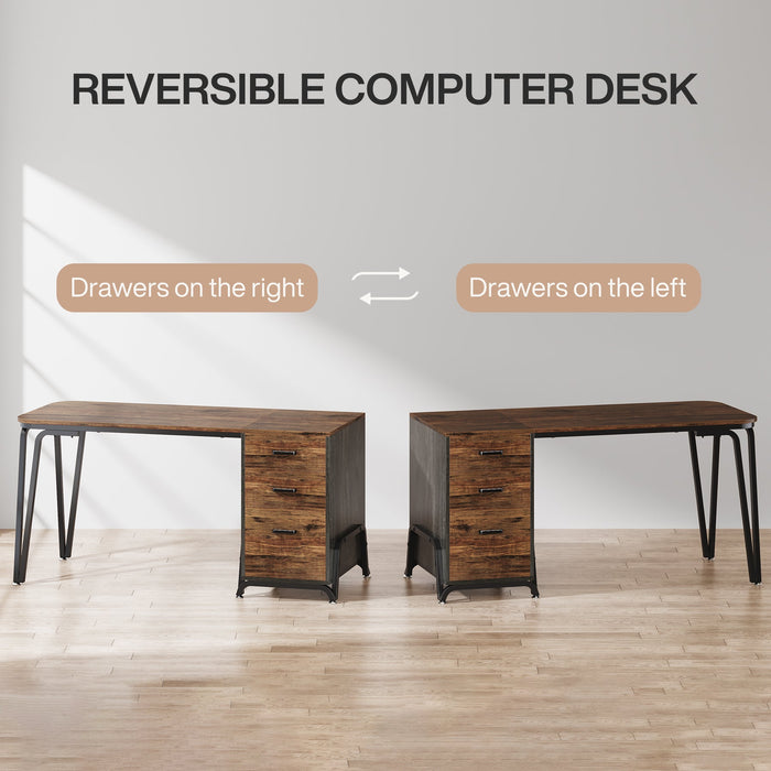 55" Computer Desk, Industrial Home Office Desks with Storage Tribesigns